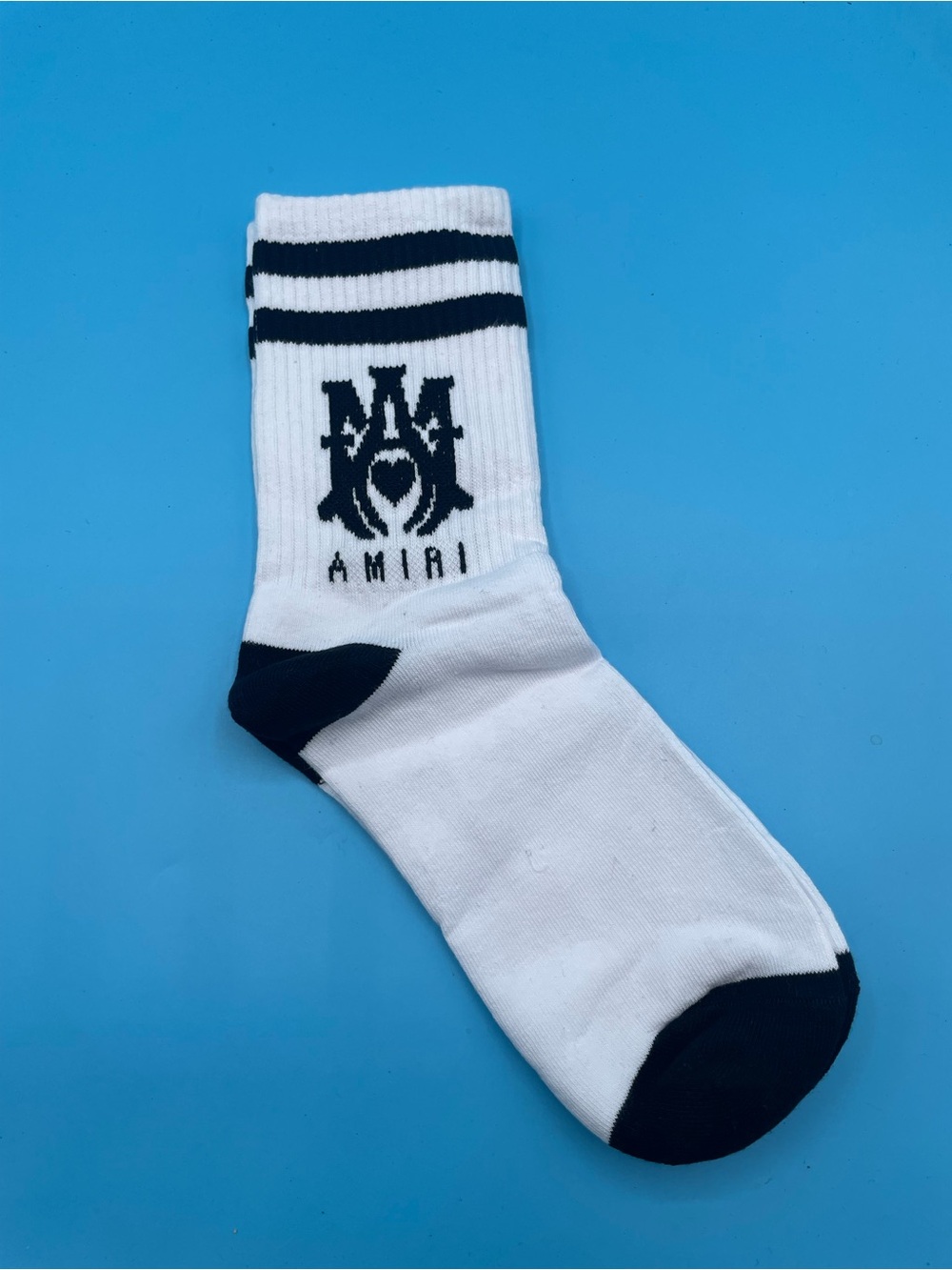 AMIRI White Crew Sock with Black Logo & Trim - Picture 2 of 2